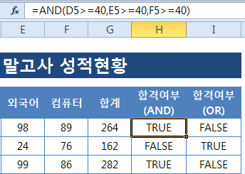 여러가지 조건으로 값을 구하는 AND, OR 함수