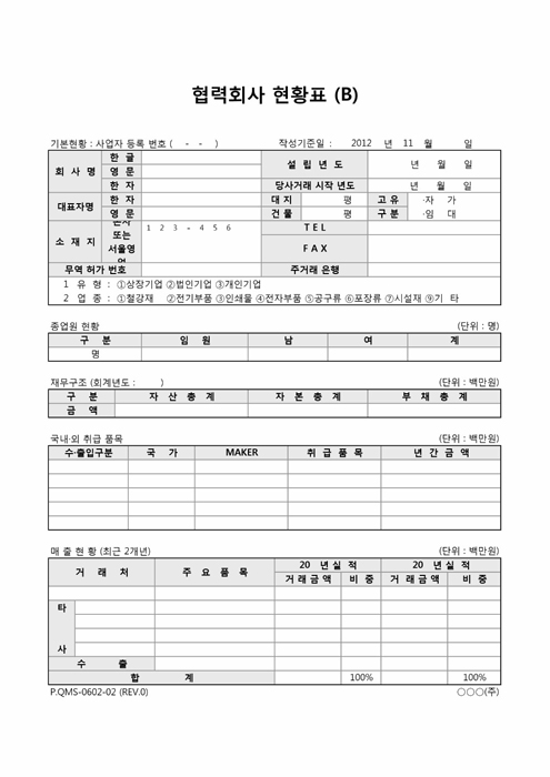 협력회사 현황표(B)