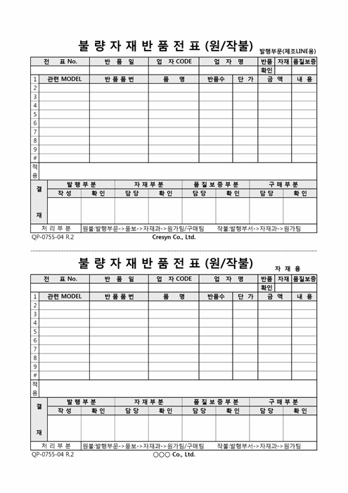 불량자재반품전표