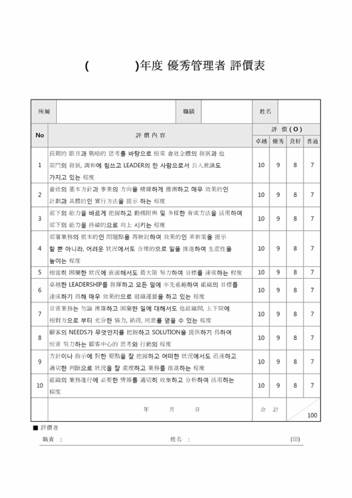 년도 우수관리자평가표(한문)