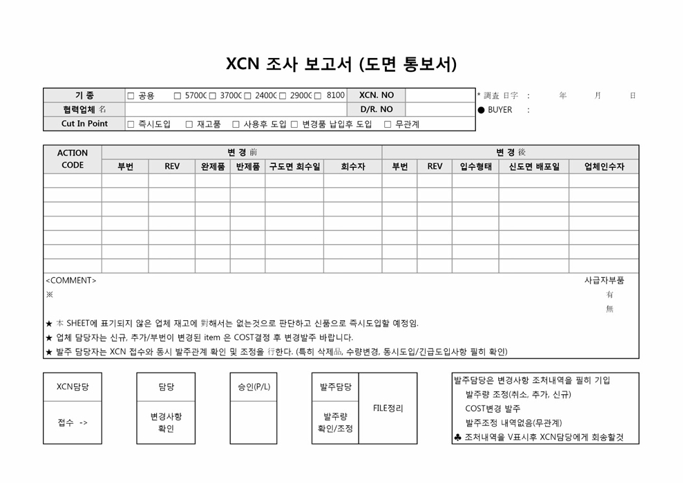 XCN 조사 보고서(도면 통보서)