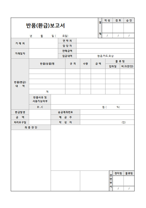 반품 보고서(환급)