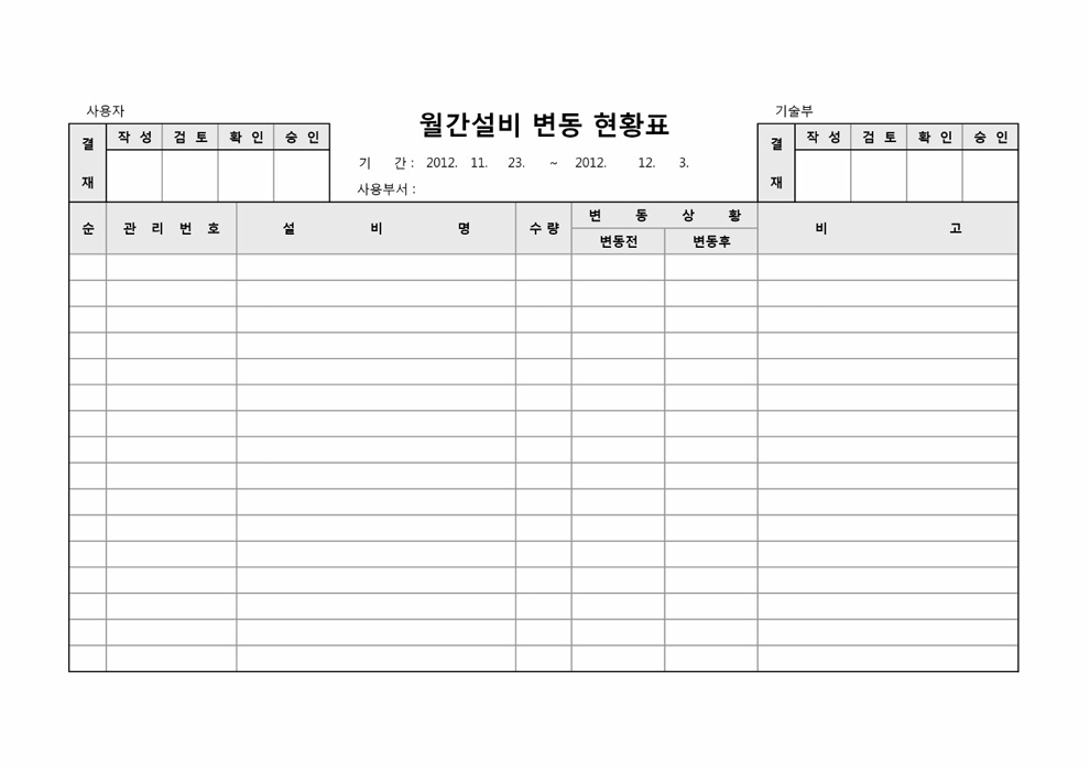 월간설비변동현황표