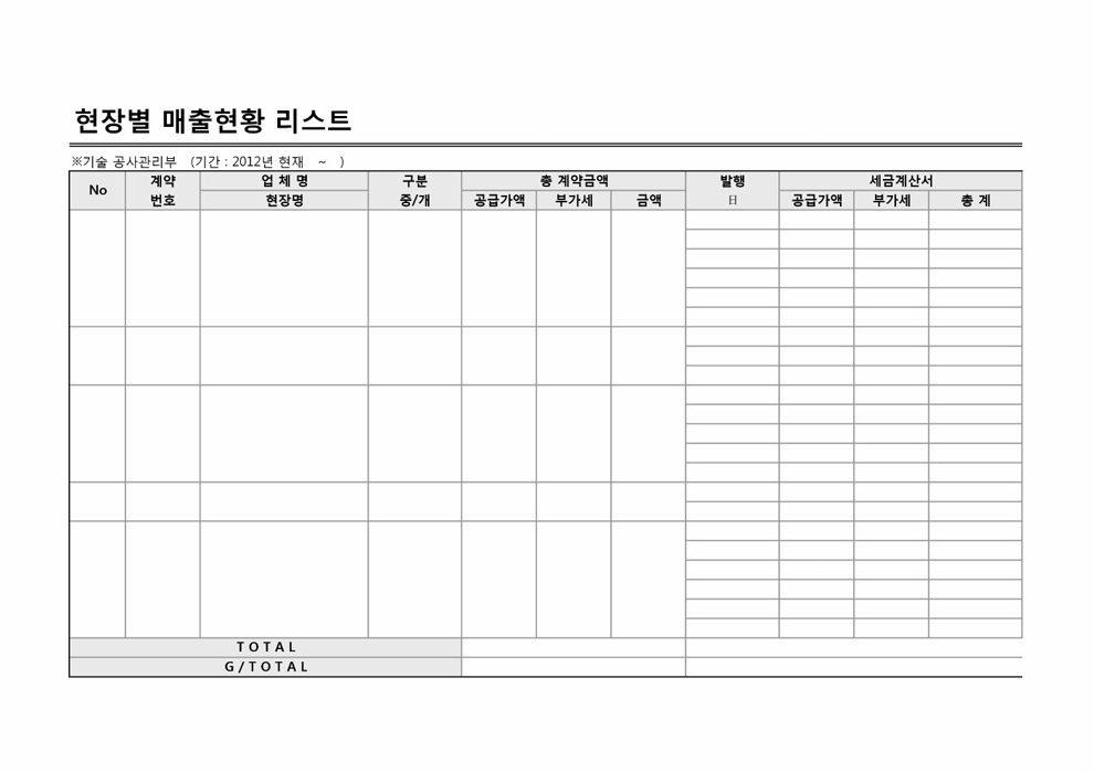 현장별 매출현황 리스트