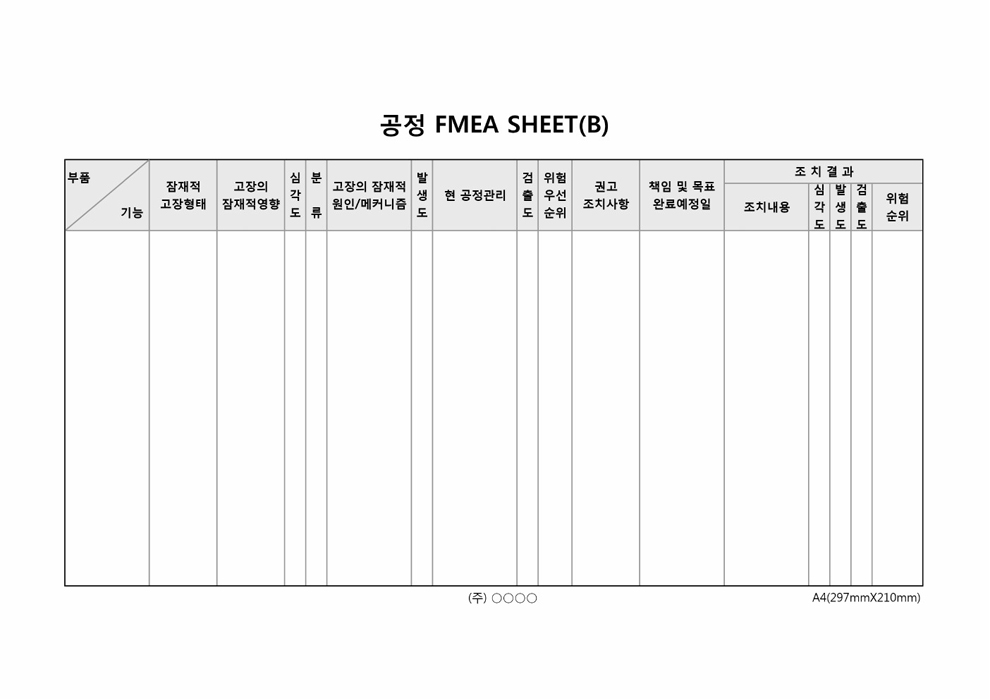 공정 FMEA SHEET(B)