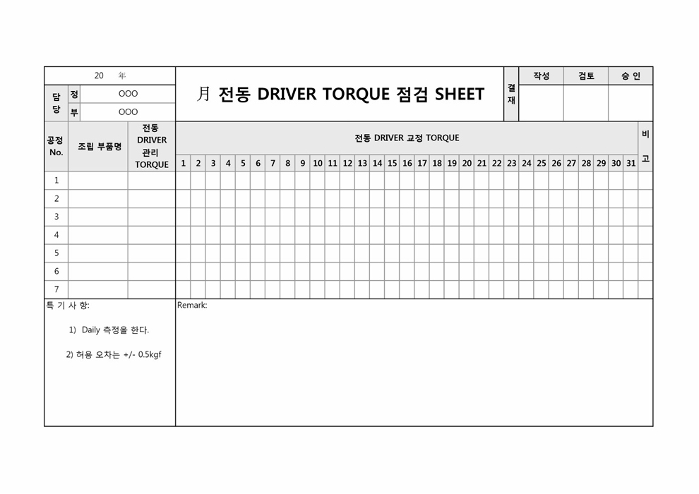 전동 DRIVER TORQUE 점검 SHEET(sub)