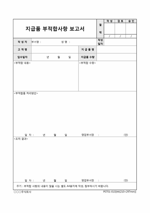 지급품 부적합사항 보고서