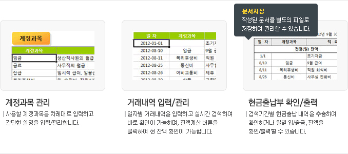 현금출납부 업무자동화 프로그램 (일자별관리, 월별통계)