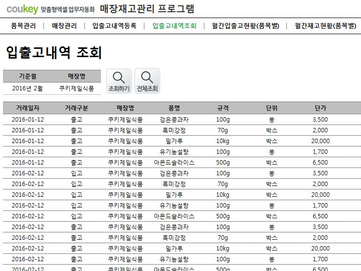 매장재고관리 프로그램(품목별,매장별 조회)