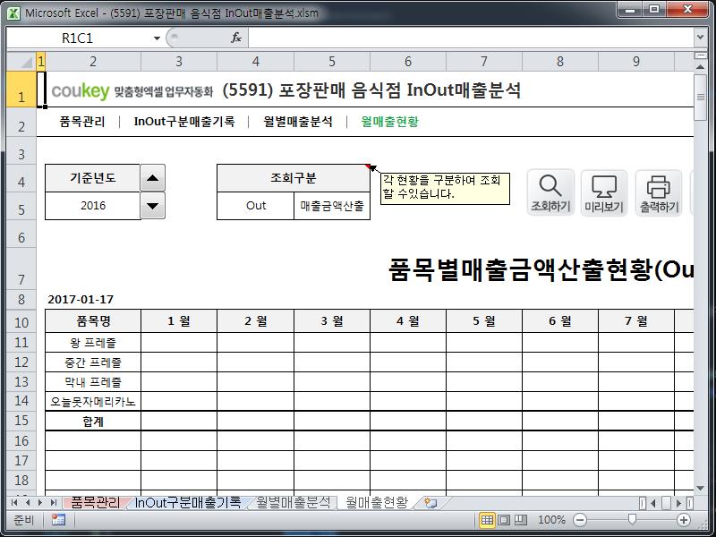 포장판매 음식점 InOut매출분석