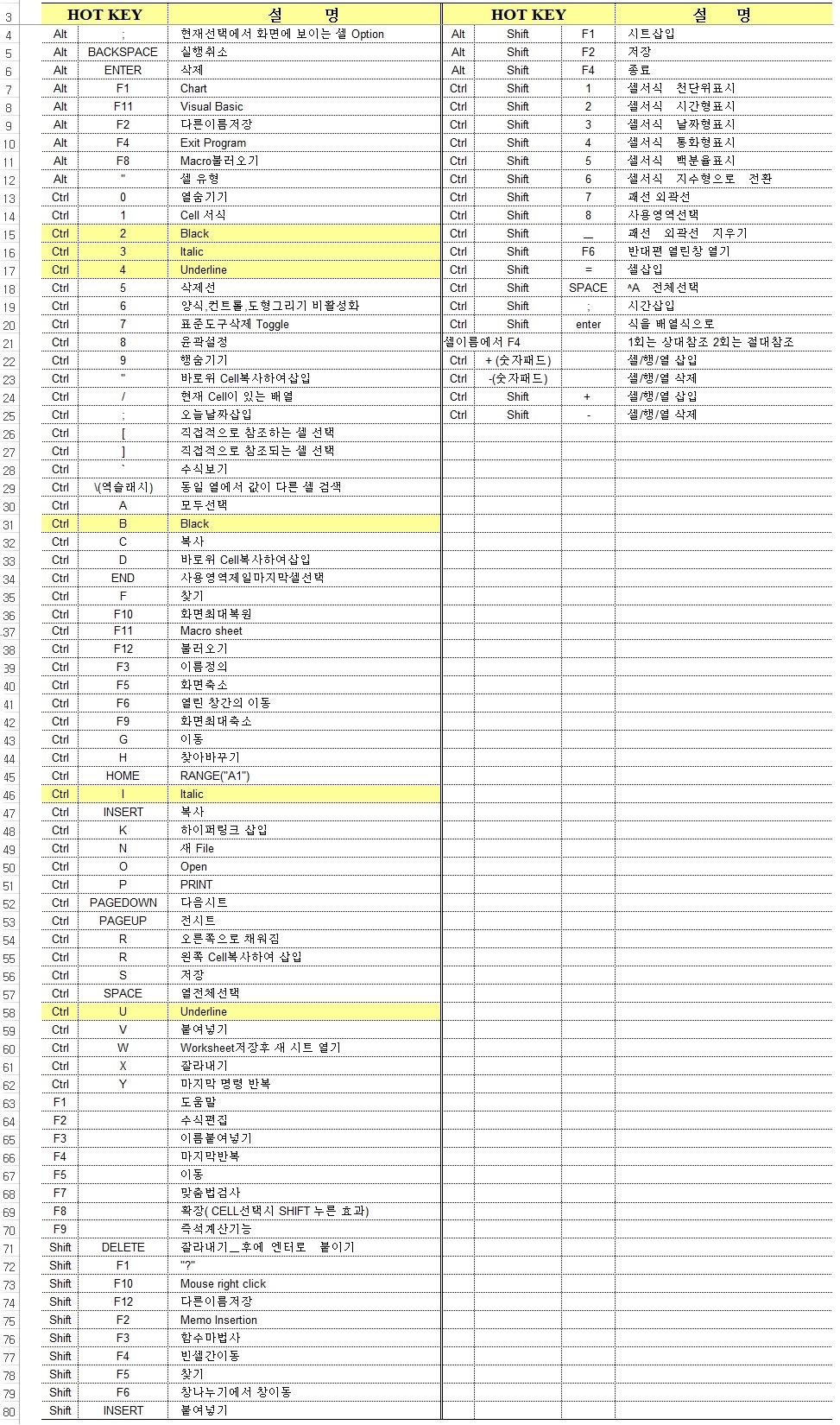 [기초강좌 제 34강] 엑셀 Hot key