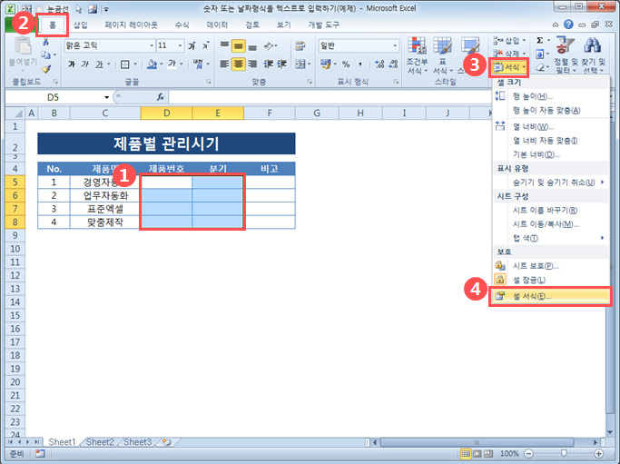 숫자 또는 날짜형식을 텍스트로 입력하기