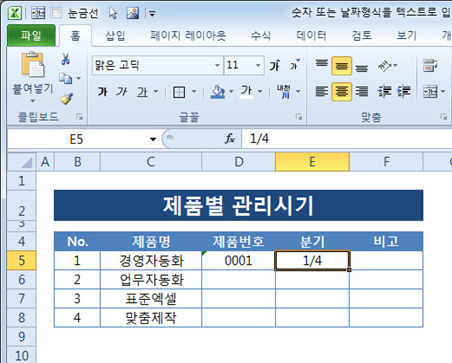 숫자 또는 날짜형식을 텍스트로 입력하기