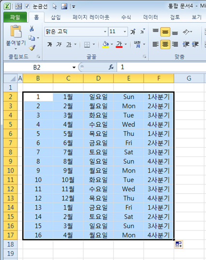 자동채우기 기능