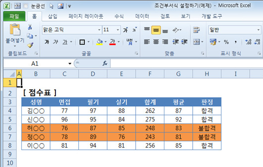 조건부서식 설정하기