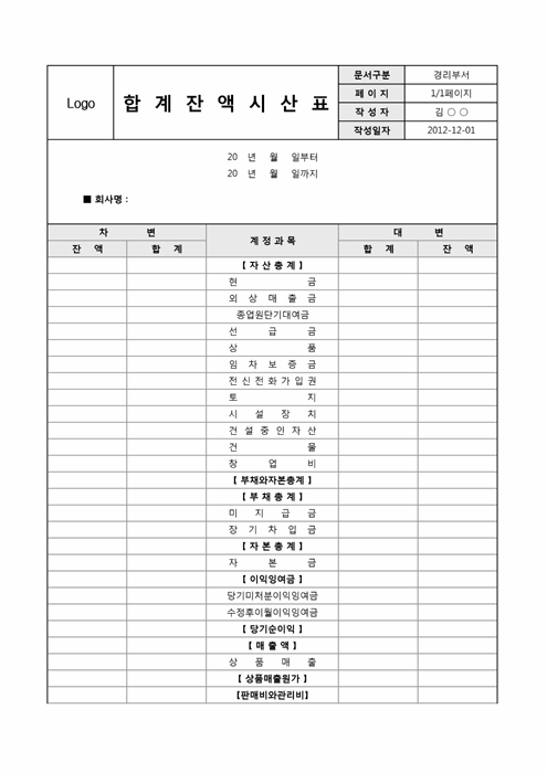 재무제표(합계잔액시산표)