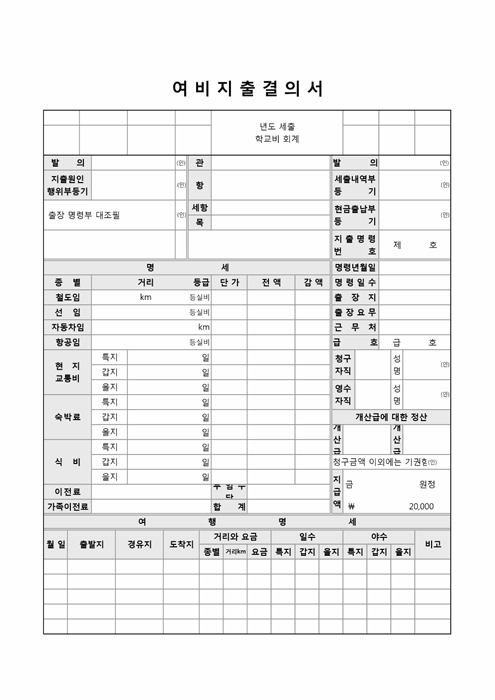 학교비회계 여비지출결의서(경리부)