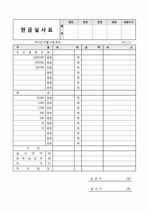 현금실사표(개정)