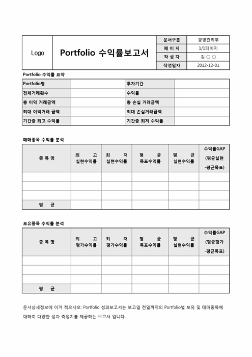 Portfolio 수익률 보고서 Portfolio 수익률 보고서