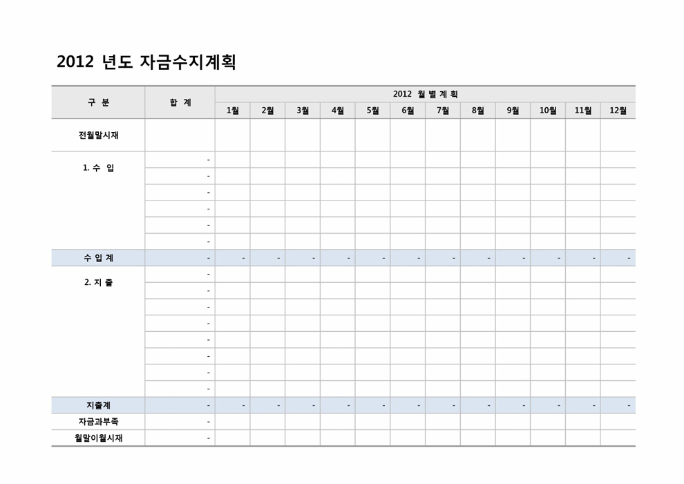 연 자금수지 계획(월별 구분) 연 자금수지 계획(월별 구분)
