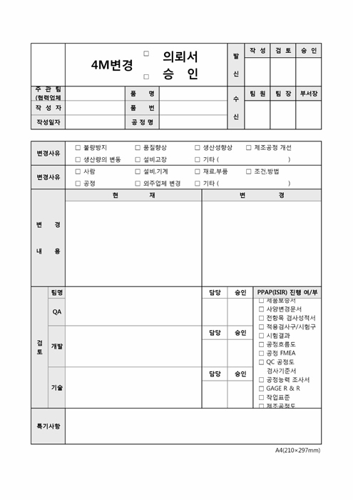 4M변경 의뢰서, 승인서 4M변경 의뢰서, 승인서
