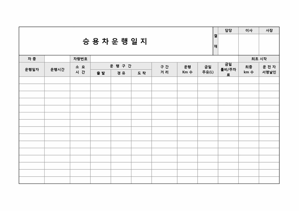 승용차 운행일지 승용차 운행일지