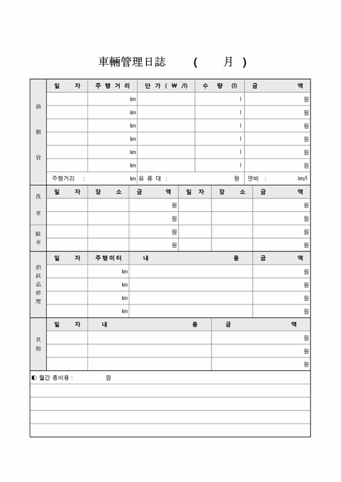 차량관리일지 차량관리일지
