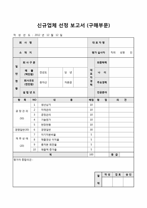 신규업체 선정 보고서(구매 부분) 신규업체 선정 보고서(구매 부분)
