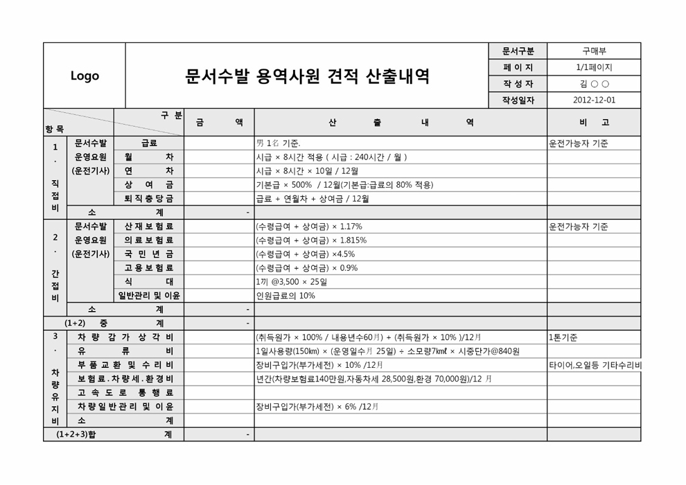 용역사원견출내역서 용역사원견출내역서