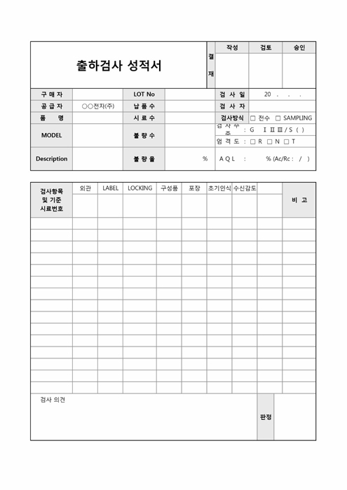 출하검사성적서(OO전자주식회사) 출하검사성적서(OO전자주식회사)