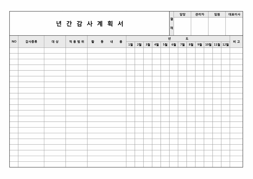 감사 계획서(년간 월별로 일정기록)