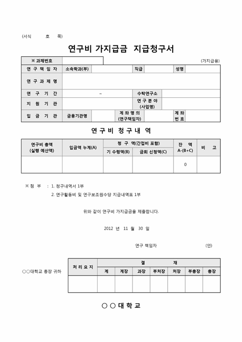 연구비 가지급금 지급청구서(○○부)