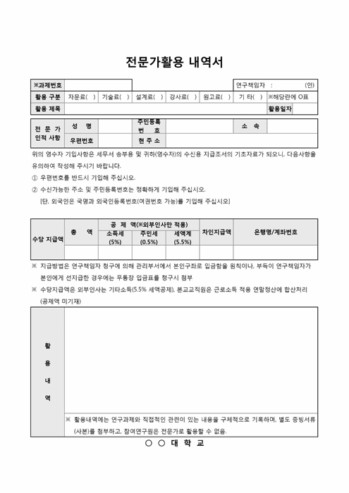 전문가활용내역서 전문가활용내역서
