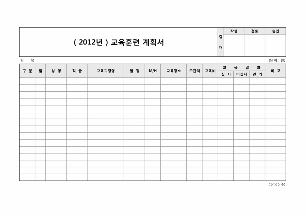 교육훈련 계획서(년간)