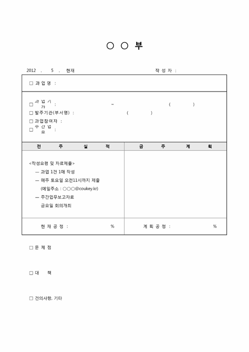 부서별주간업무보고 부서별주간업무보고