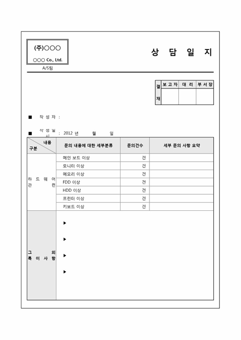 상담일지(A주식회사) 상담일지(A주식회사)
