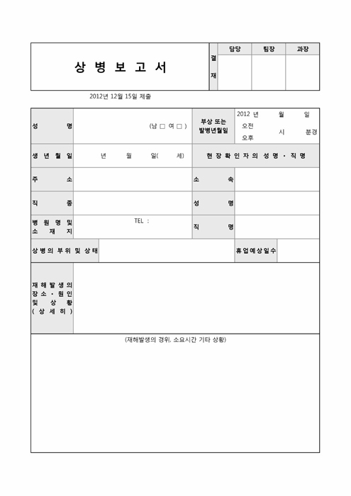 상병 보고서(회사제출용) 상병 보고서(회사제출용)