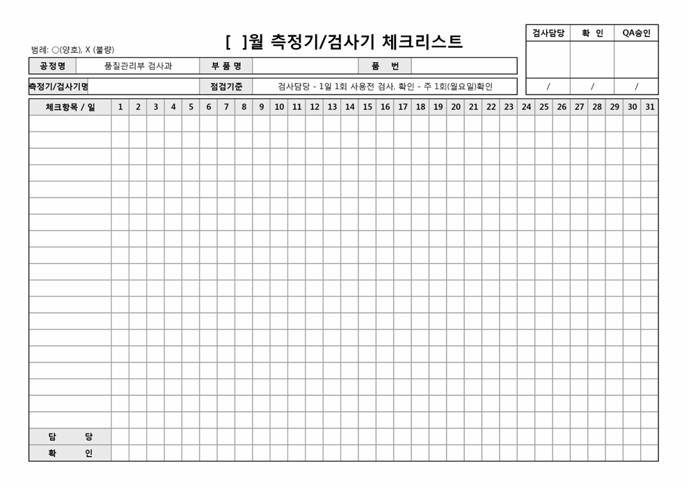 ()월 측정기, 검사기 체크리스트