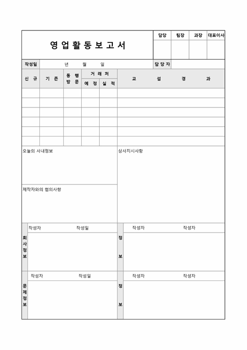 영업활동 보고서(회사, 문제정보) 영업활동 보고서(회사, 문제정보)