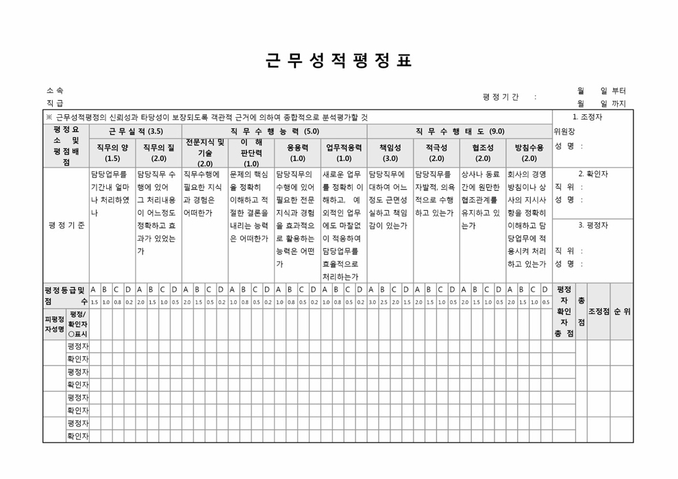 근무성적평정표1 근무성적평정표1
