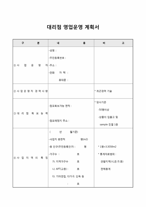 대리점 영업운영 계획서(물탱크) 대리점 영업운영 계획서(물탱크)