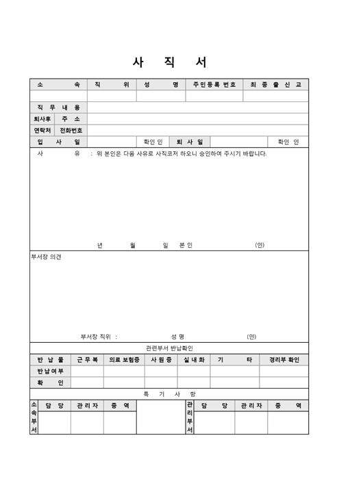 사직서(면담내용포함) 사직서(면담내용포함)