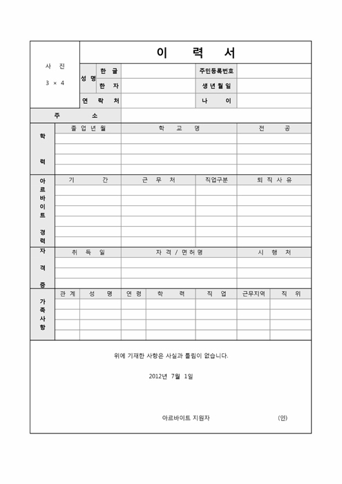 상세 이력서(아르바이트) 상세 이력서(아르바이트)