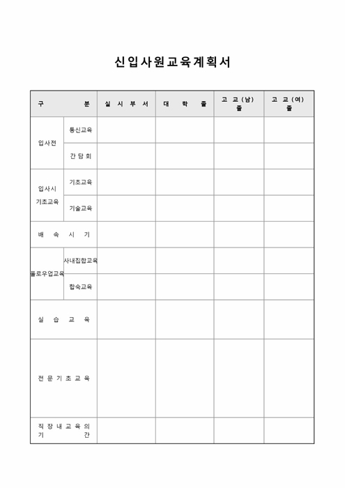 신입사원교육 계획서 신입사원교육 계획서