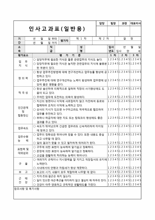 인사고과표(일반용) 인사고과표(일반용)