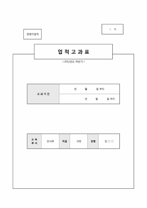 하반기업적고과표(경영지원) 하반기업적고과표(경영지원)