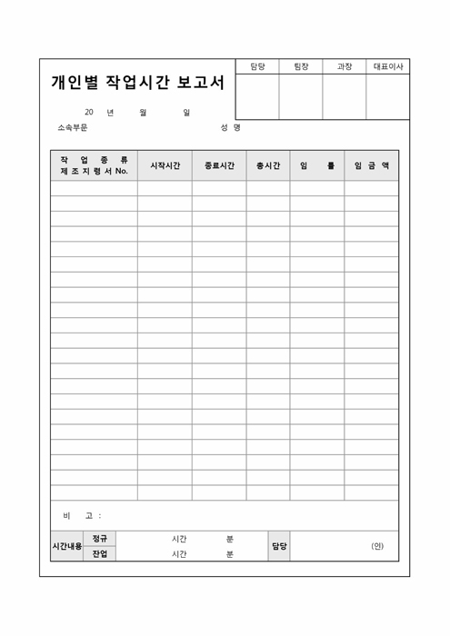 개인별 작업 보고서(작업시간)