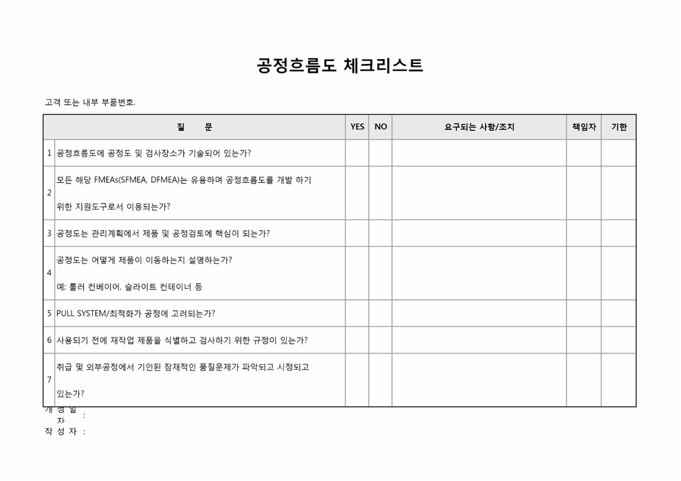 공정흐름도 체크리스트