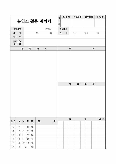 분임조 활동 계획서(자재, 생산)