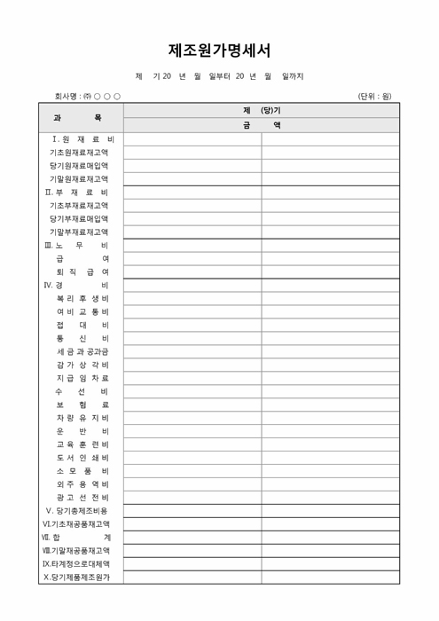 제조원가명세서 제조원가명세서